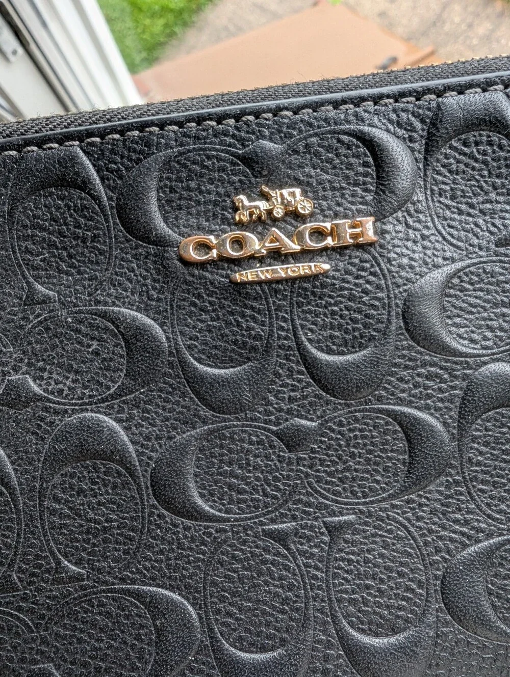 Coach Black Signature Embossed Boxed Corner Wristlet Leather